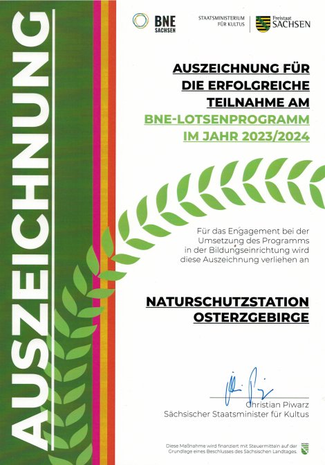 Urkunde "erfolgreiche Teilnahme am BNE-Lotsenprogramm"