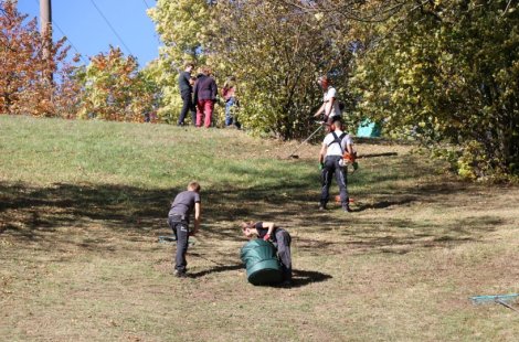Arbeitseinsatz auf steiler Wiese Oelsen (Foto: A. Sturm)